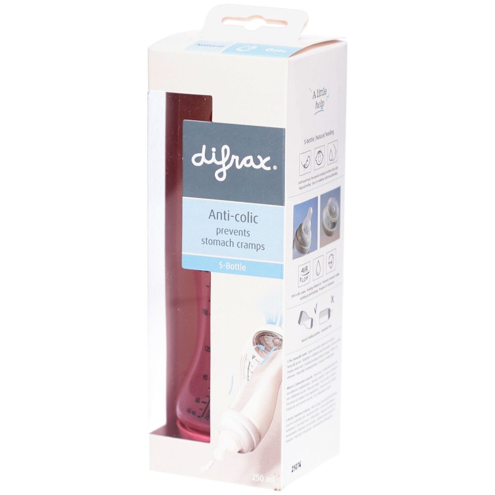 Difrax Biberon Anti-Colique 250ml S-Flasche - Tétine Natural 0M+ Rose