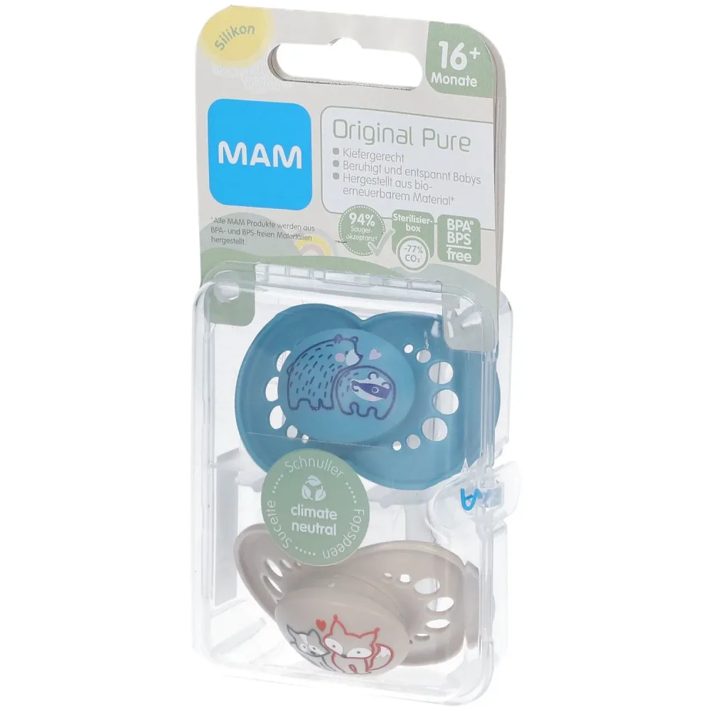 MAM Original Pure Silikonschnuller 16+ Monate, Bär/ Fuchs