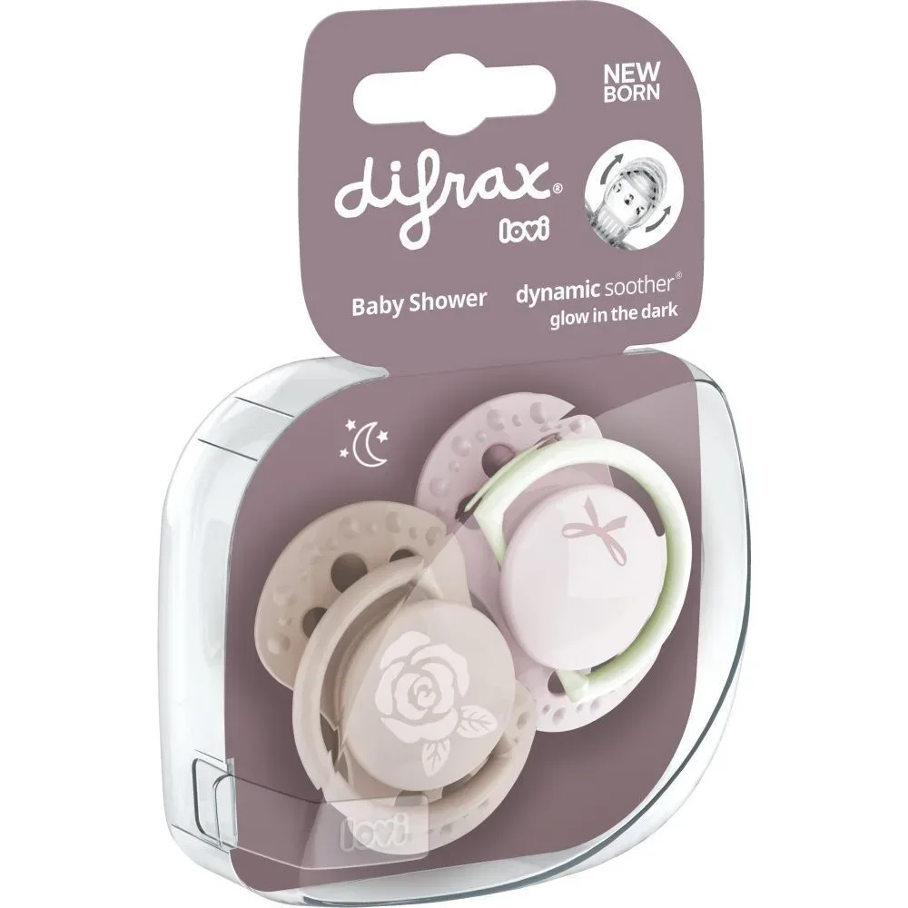 Difrax Schnuller Baby Shower, Glow in the dark, 0-2 Monate, rosa