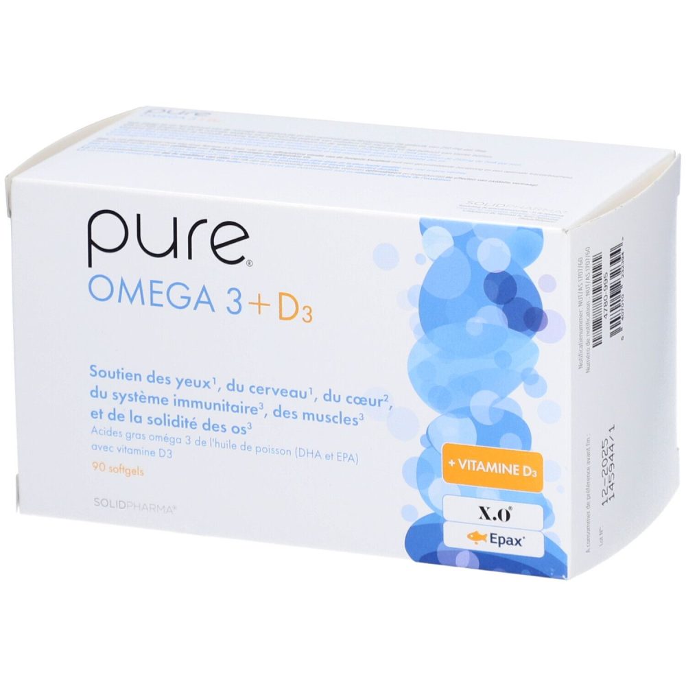 Pure Omega 3 + D3 90 Softgels ? Nahrungsergänzung mit Fischöl und Vitamin D3