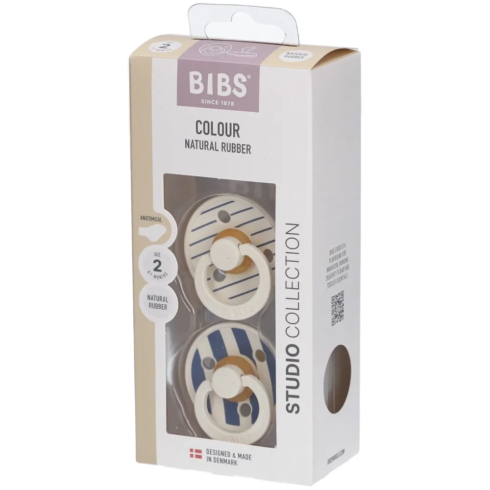 Bibs Studio Colour Schnuller Gr. 2, 6-18 Monate, Ivory Steel Blue, anatomisch