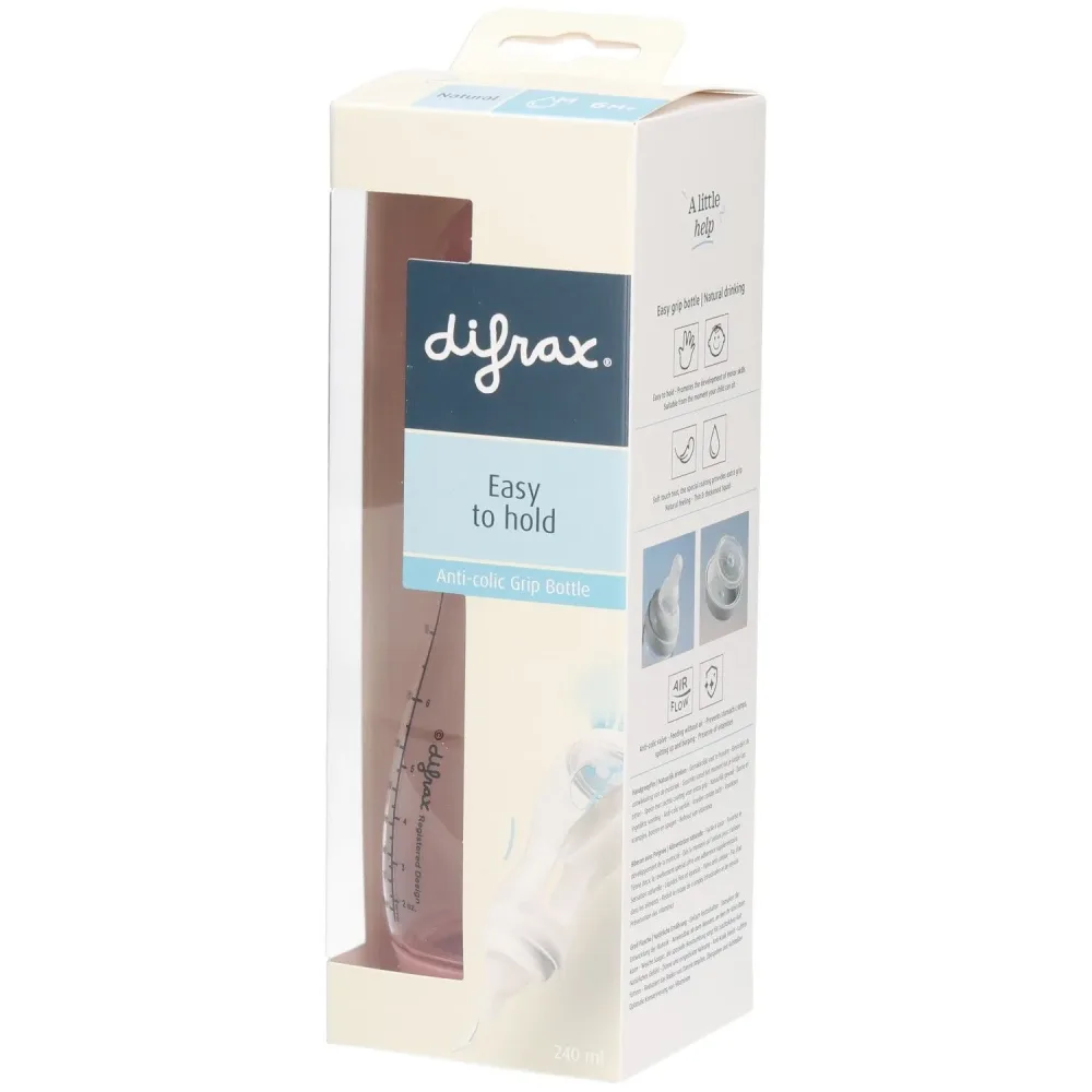 Difrax Anti-Kolik-Flasche mit Griffen, Natural ? 240 ml