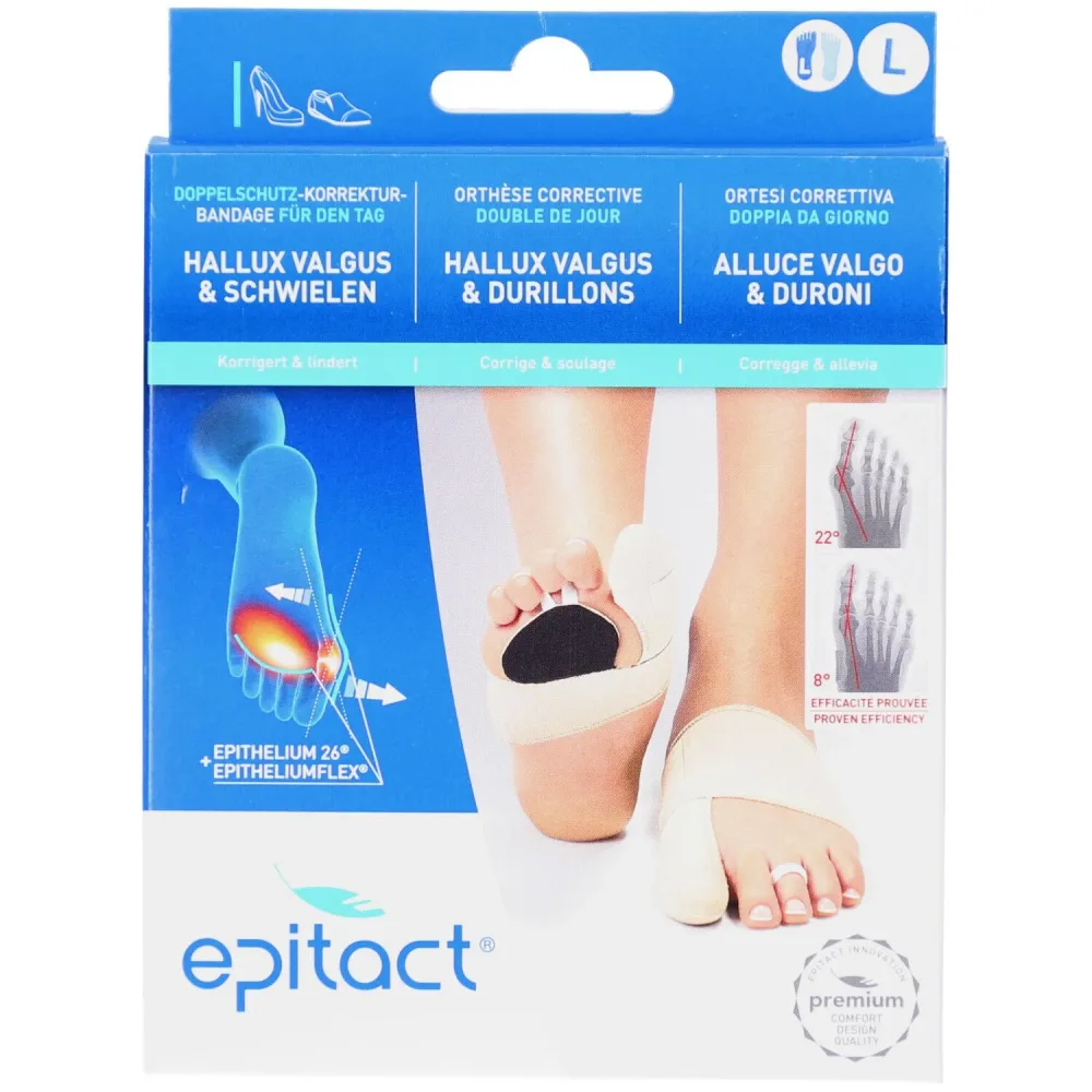 epitact flexible Doppelschutz Korrekturbandage Hallux valgusm Tag, Grösse L, Links (1 Stk)