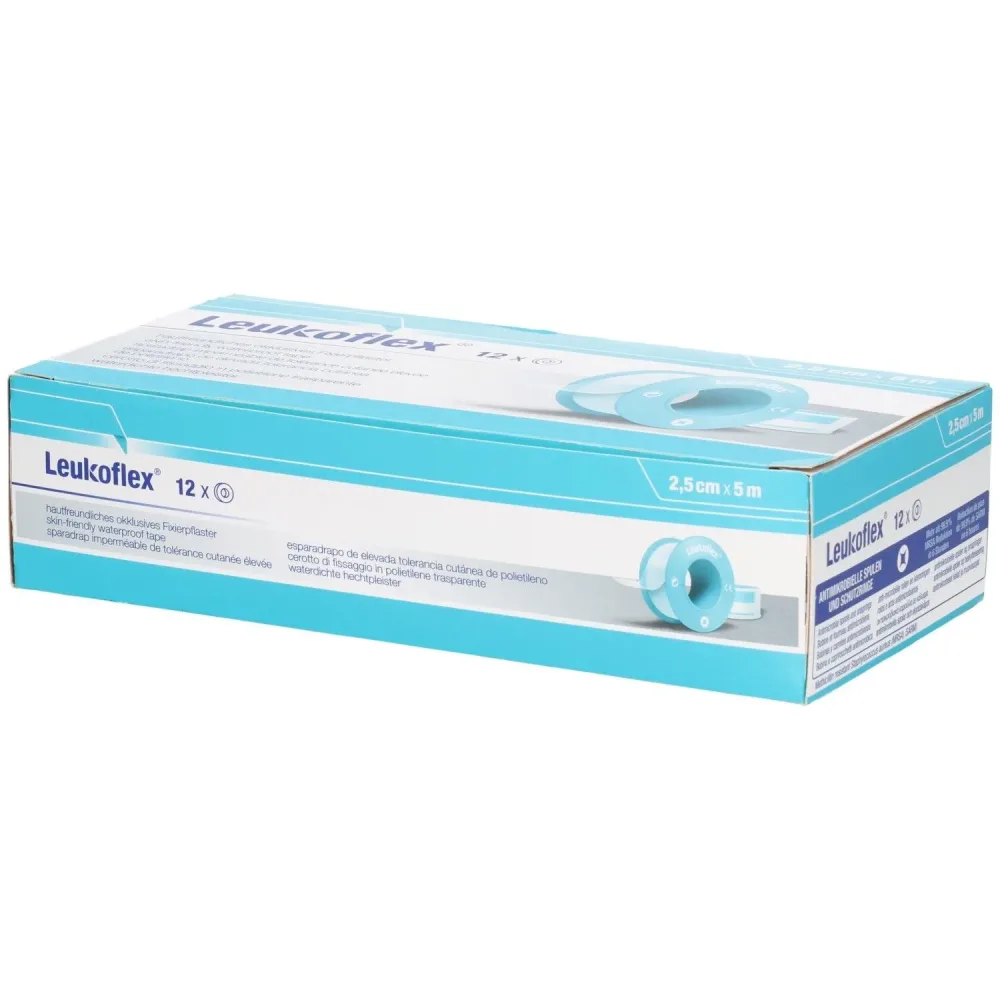 Leukoflex hautfreundliches oklusives Fixierpflaster 5mx2.5cm (12 Stk)