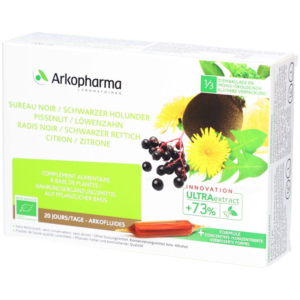 ARKOFLUIDE Holunder-Rettich-Löwenzahn-Zitrone Bio Trinkampullen (20 Stk)