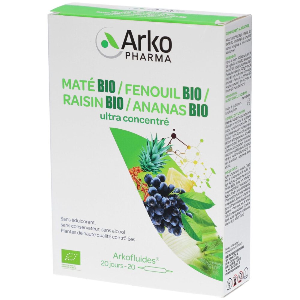 ARKOFLUIDE Ananas-Mate-Fenchel-Trauben Bio Trinkampullen (20 Stk)