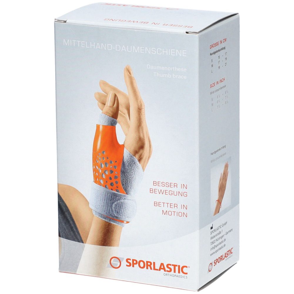 SPORLASTIC Mittelhand Daumenschiene 15-17cm, links, hautfarbig (1 Stk)