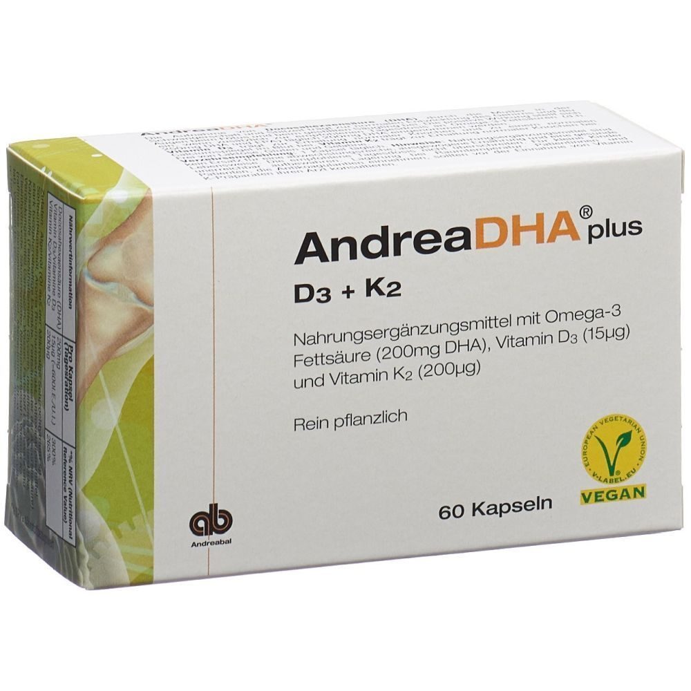 Andreabal AndreaDHA plus Omega-3 Vitamin D3 + K2 Kapseln, vegan (60 Stk)