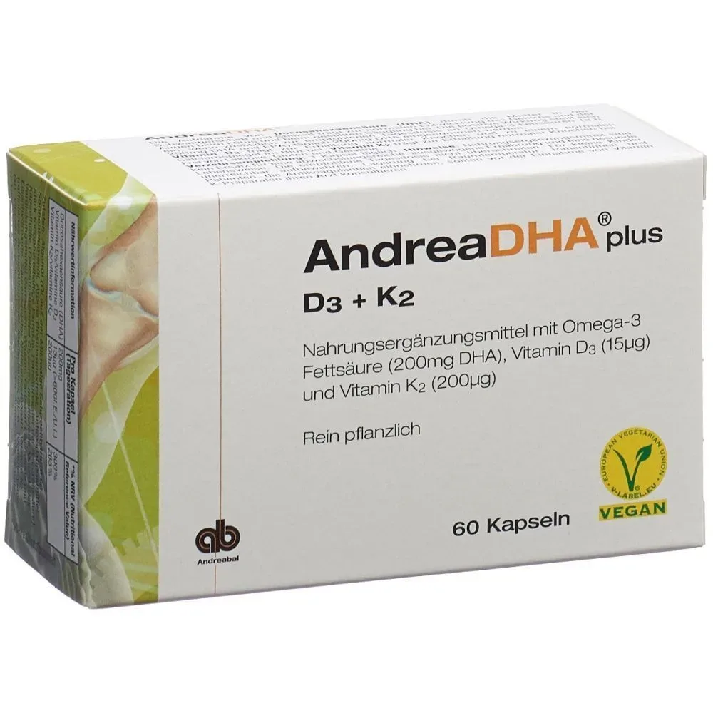 Andreabal AndreaDHA plus Omega-3 Vitamin D3 + K2 Kapseln, vegan (60 Stk)