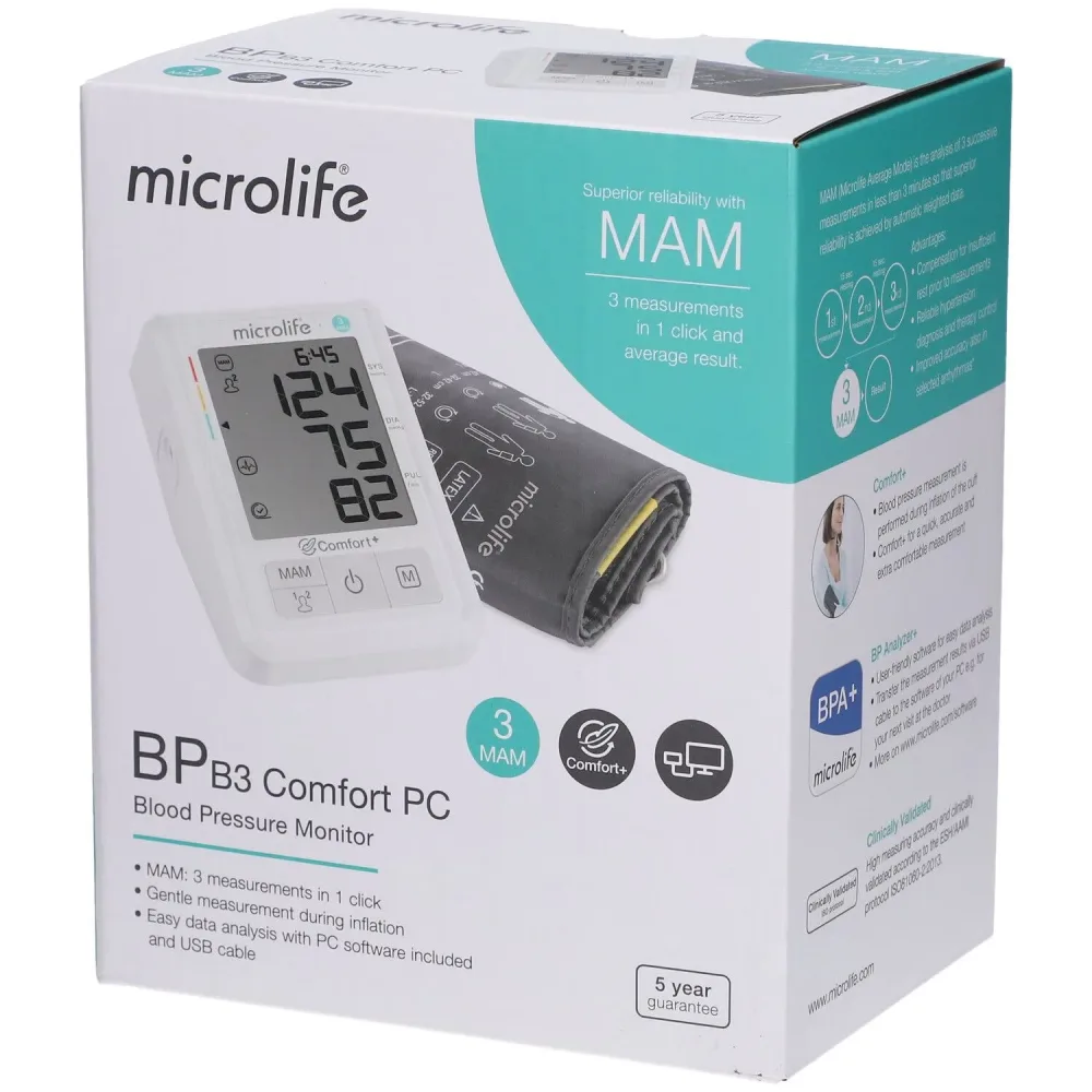 Microlife BP B3 Comfort Blutdruckmessgerät – Blutdruckmessgerät/Herzfrequenzmessgerät – weiss