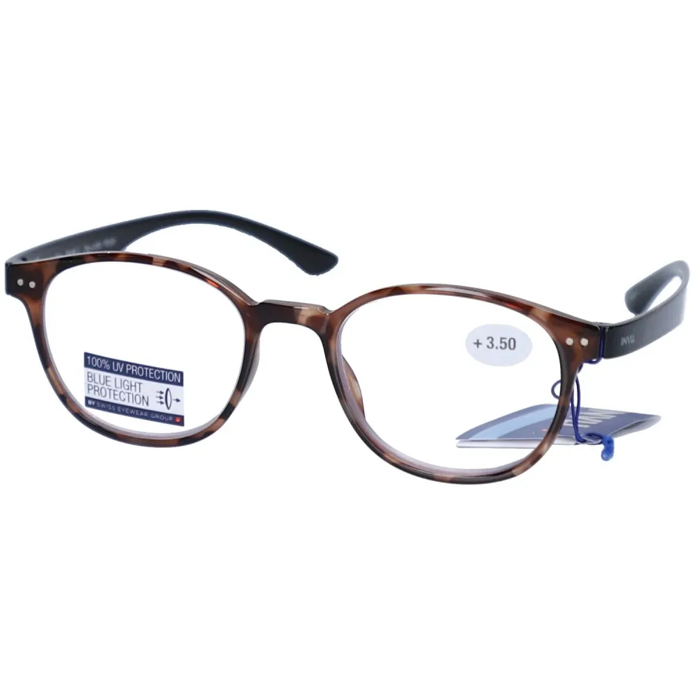 Invu - Lesebrille mit Blaulichtfilter-Gläsern mit Etui, für Damen, Braun Bedruckt, Größe Onesize