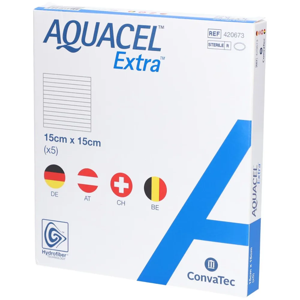 ConvaTec AQUACEL Extra Hydrofiber Verband 15x15cm (5 Stk)