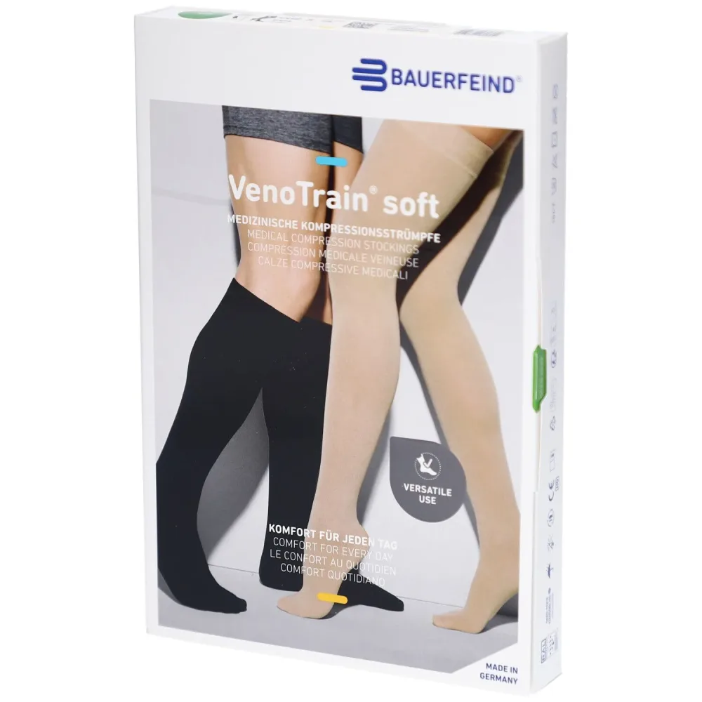 Bauerfeind VenoTrain Soft AG Ccl2 S n/l Kniestrümpfe mit offenem Fuß und Mikrostollen, cremefarben