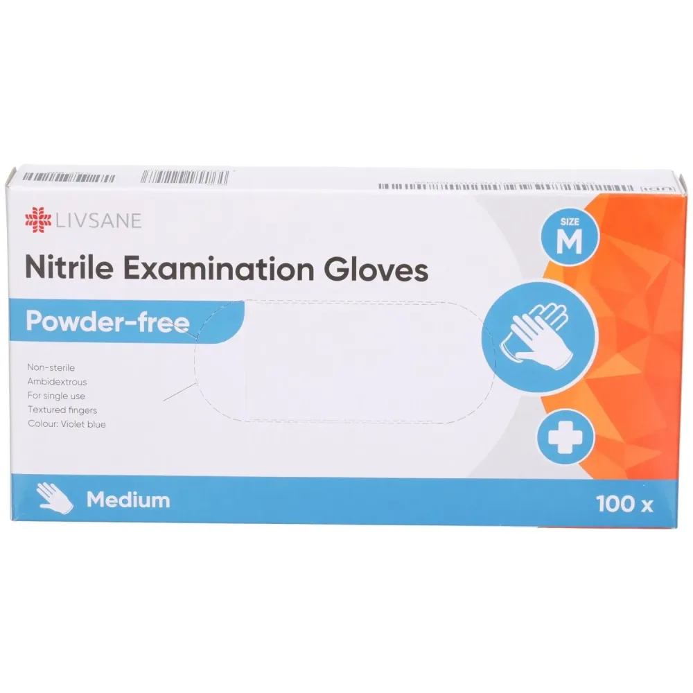 Livsane Nitril-Untersuchungshandschuhe, Grösse M, Handbreite 8-9cm, puderfrei (100 Stk)