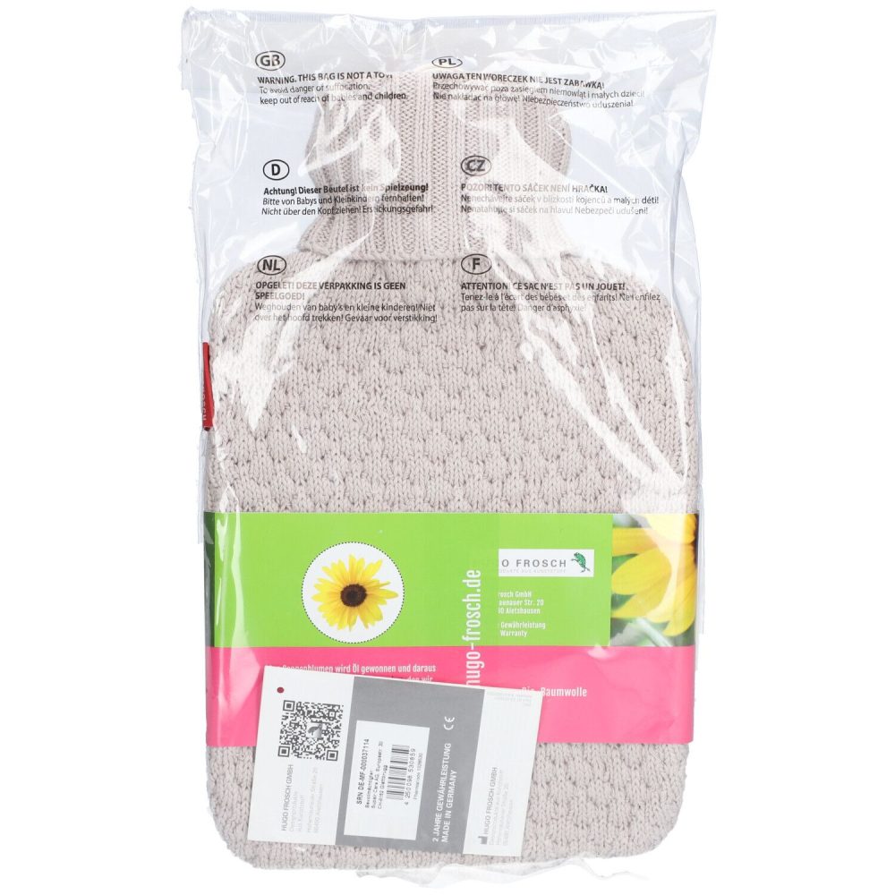FROSCH Wärmflasche PVC Plant, 1.8 Liter Bio Strickbezug Sand (1 Stk)