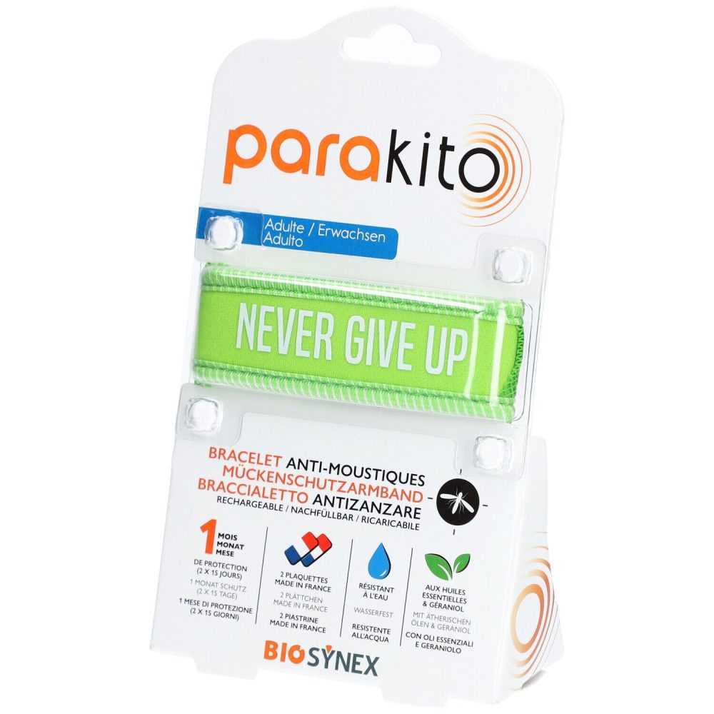 Parakito Mückenschutz Armband Erwachsene Grün Never Give Up