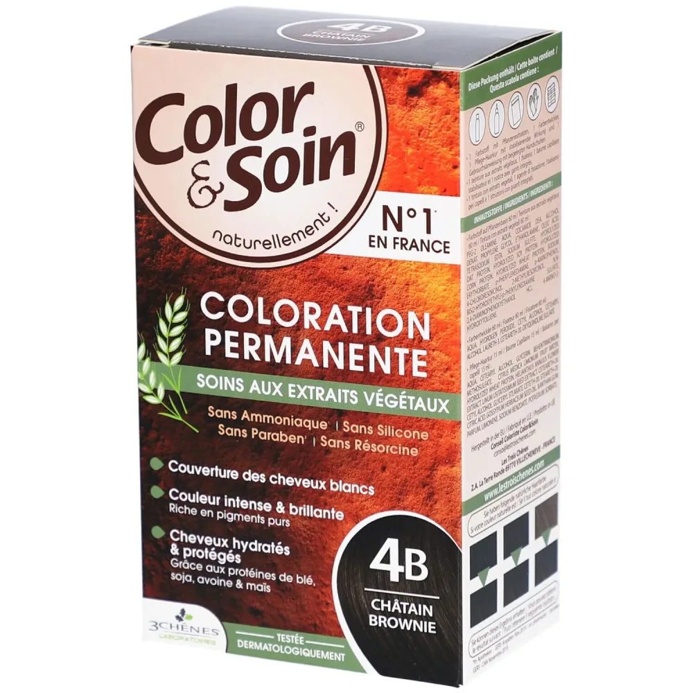 Color & Soin - Coloration permanente 4B Châtain Brownie, 135 ml