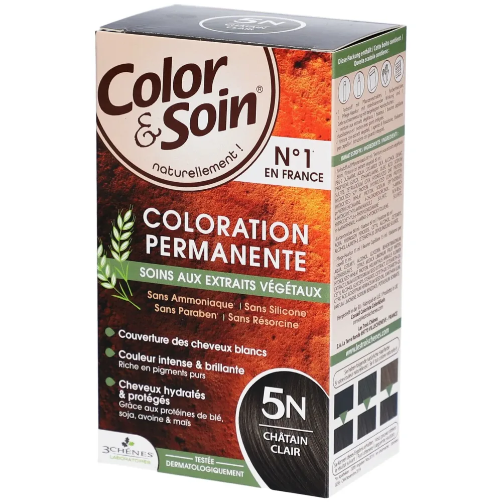 Color & Soin - Coloration permanente 5N Châtain Clair, 135 ml
