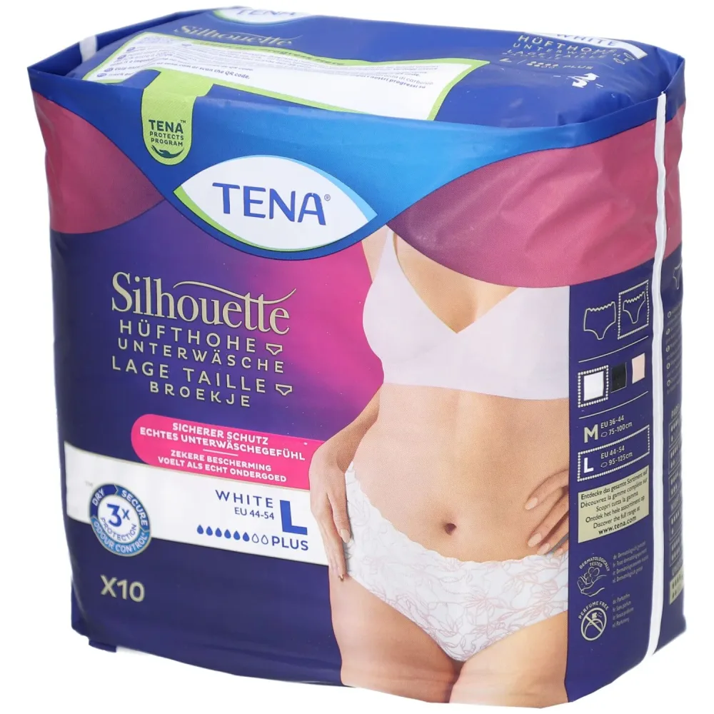 TENA Silhouette Plus, Grösse L, Hüftumfang 95-125cm, weiss (10 Stk)