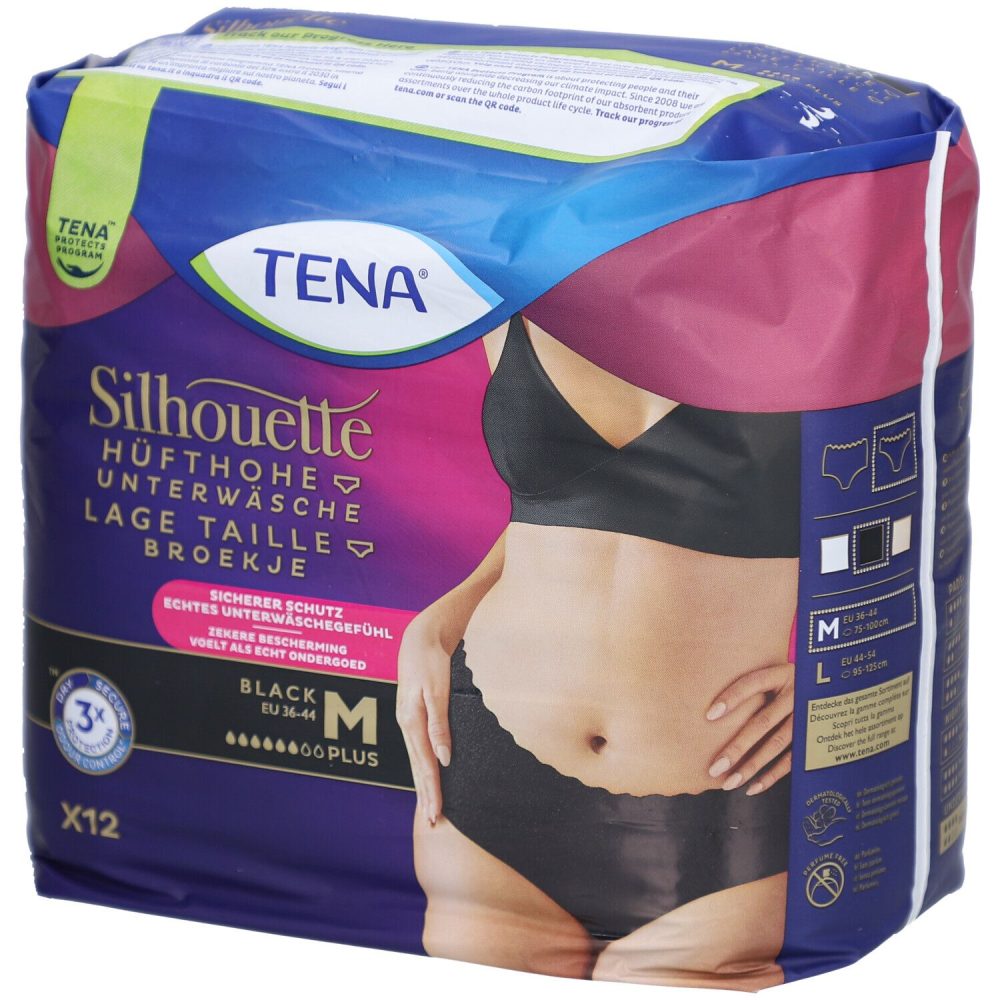 TENA Silhouette Plus M, Hüftumfang 75-100cm schwarz (12 Stk)