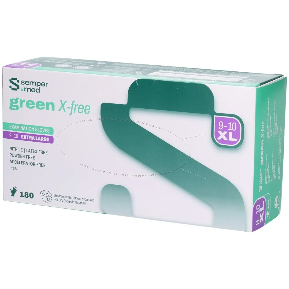 sempermed green X-free Nitril-Untersuchungshandschuh XL, Handumfang 23-25cm (180 Stk)