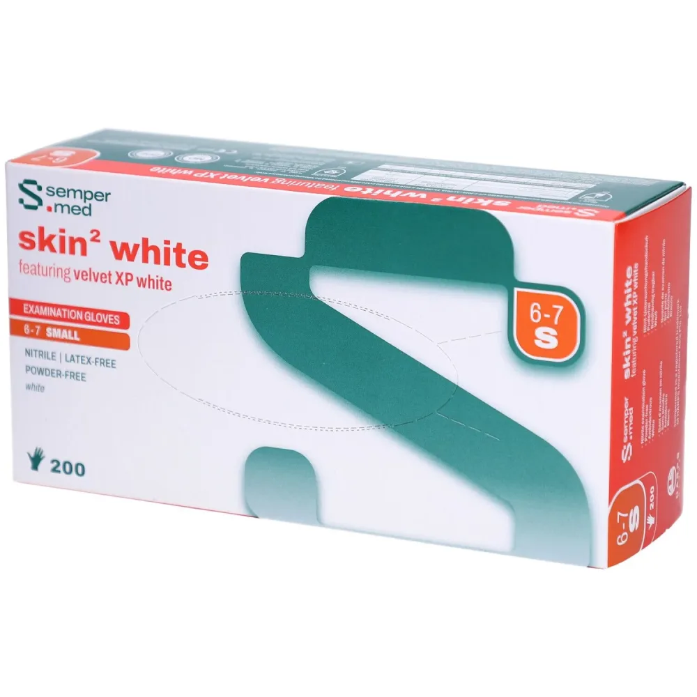 sempermed Nitrilhandschuhe skin2, Grösse S, weiss, Handumfang 15-17cm (200 Stk)