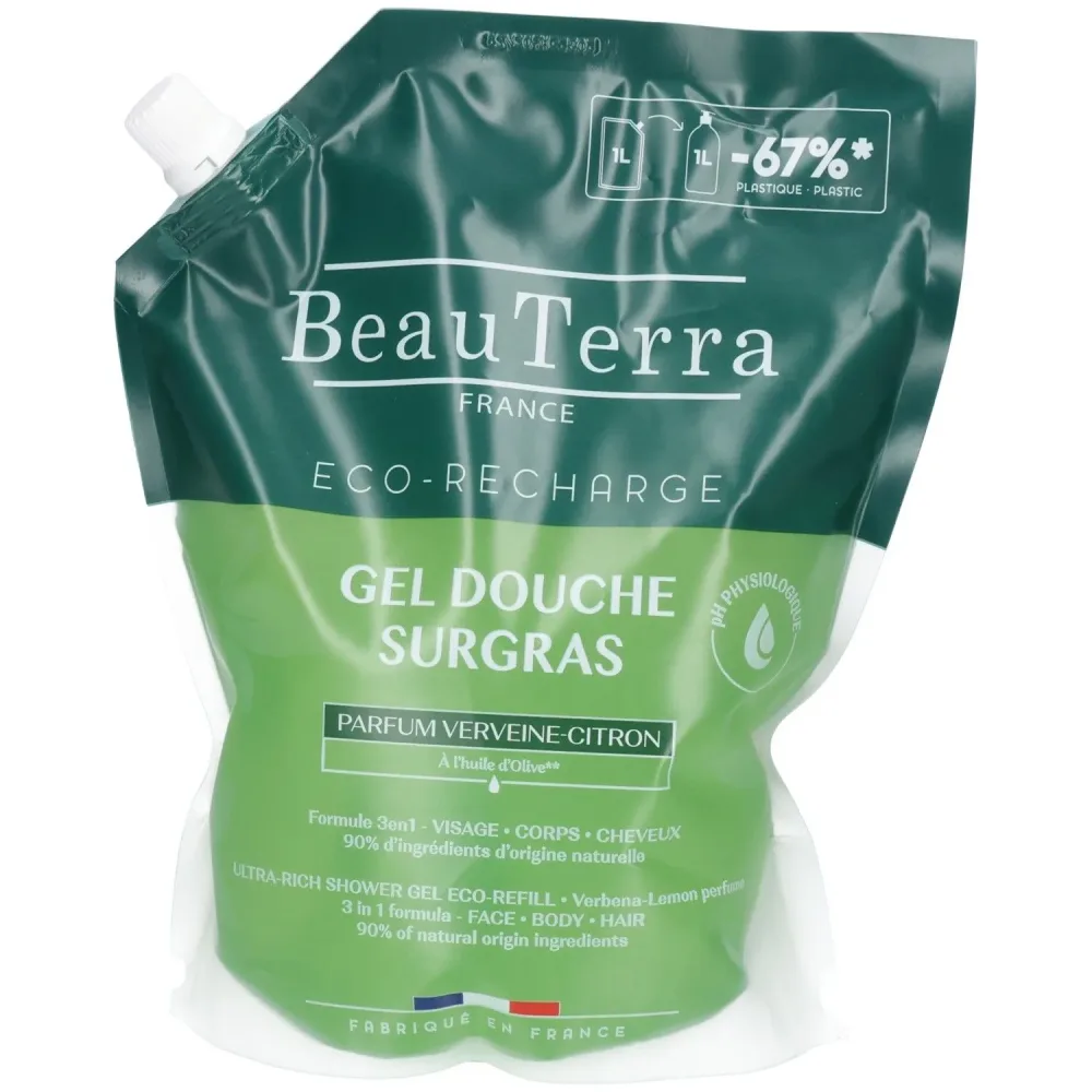 BeauTerra Rückfettendes Duschgel Zitronenverbene Refill (1 Liter)