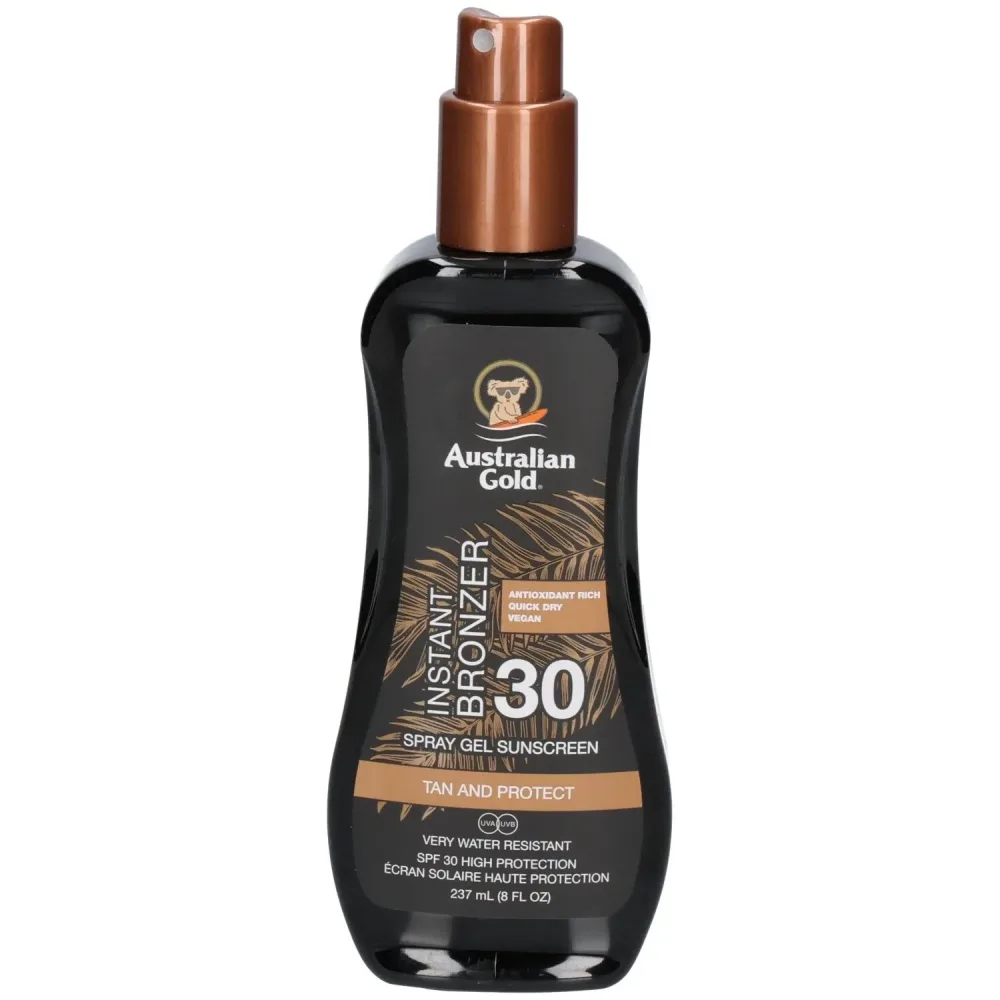 Australian Gold - Spray Gel mit Bronzer LSF 30, Spray Gel + Bronzer SPF 30, 237 ml