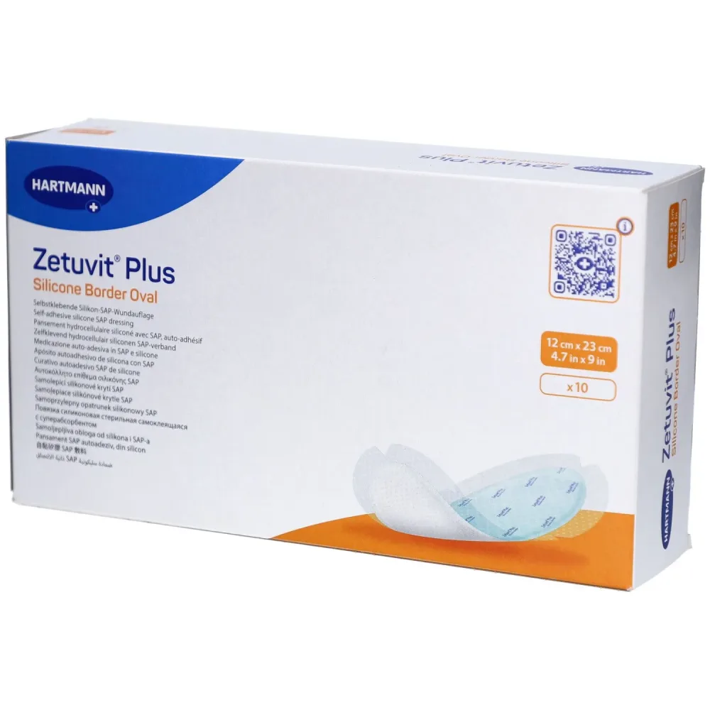 Zetuvit® Plus Silikonrand steril, Einzelverpackung 12 x 23 cm oval