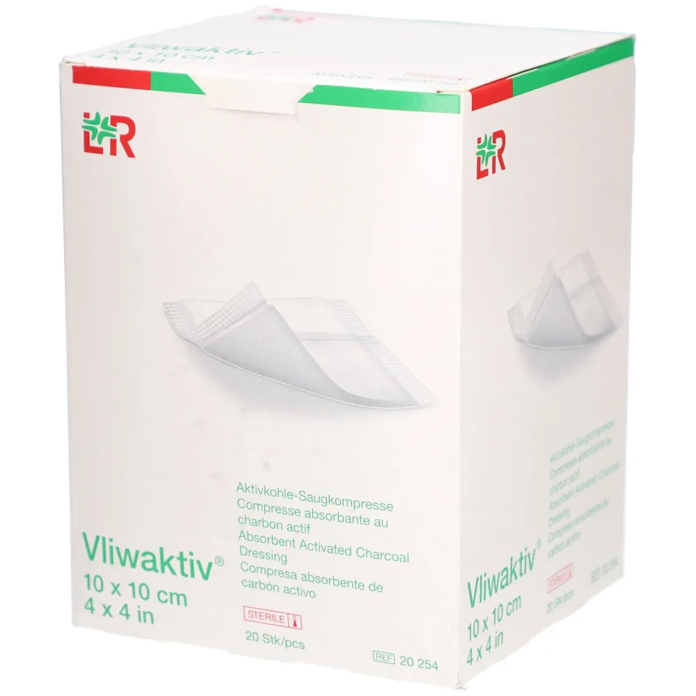 Vliwaktiv Ag Aktivkohle Saugkompresse, 10x10cm, steril (20 Stk)