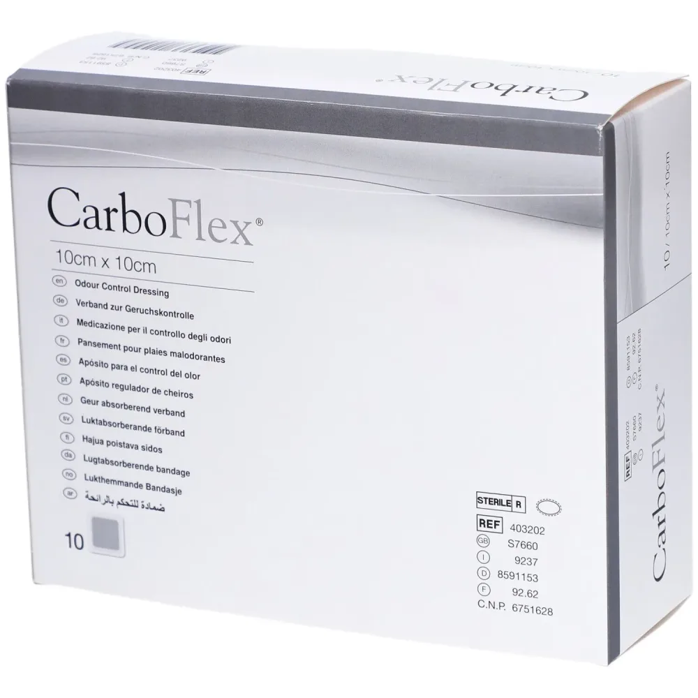 CarboFlex Aktivkohle Verband, 10x10cm, steril (10 Stk)