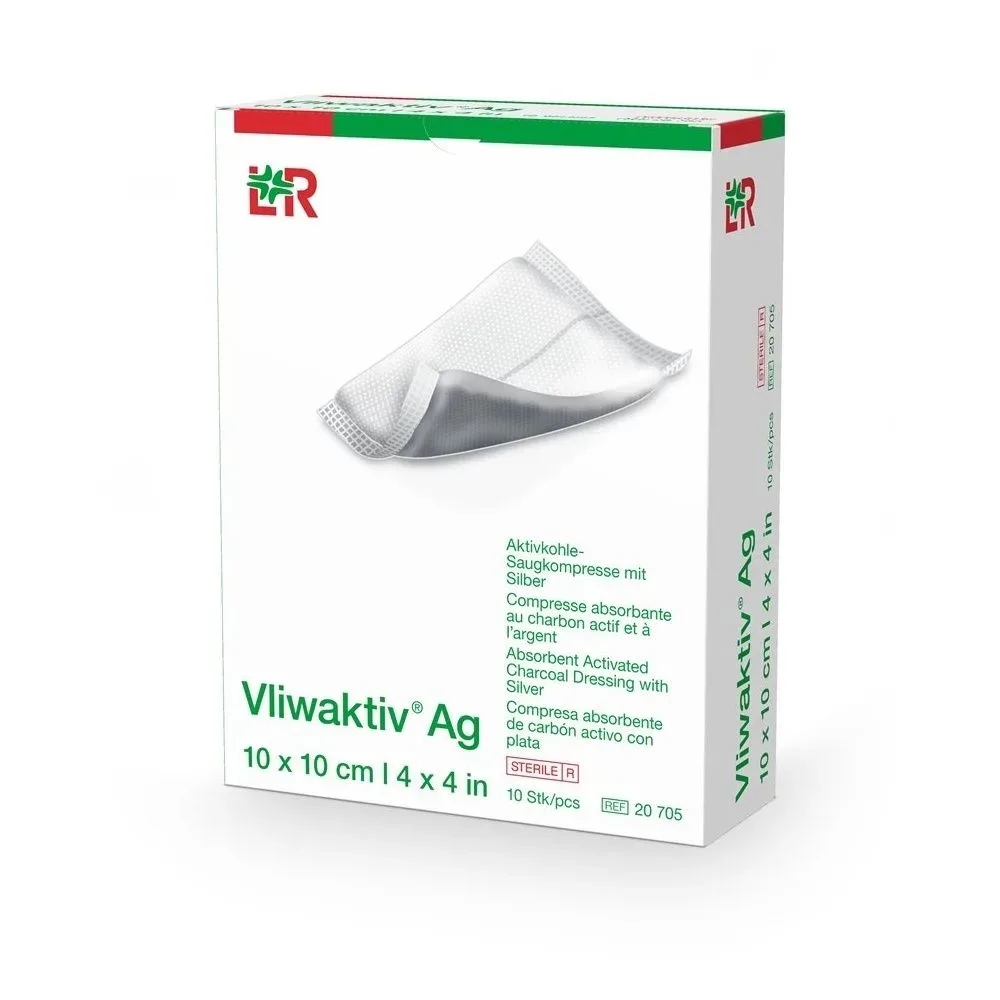 Vliwaktiv Ag Aktivkohle Saugkompresse, 10x10cm, steril (10 Stk)