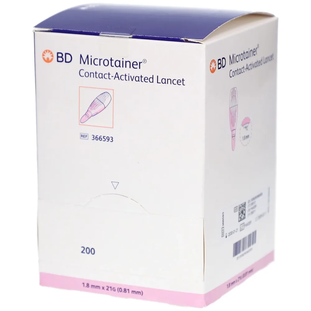 BD Microtainer kontaktaktivierte Lanzetten, 21Gx1.8mm, pink (200 Stk)