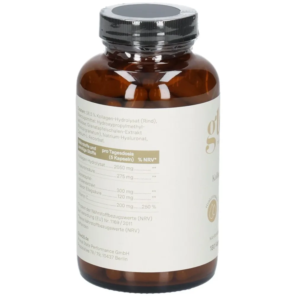 Glow25® Kollagen Kapseln hochdosiert [180 Kapseln] mit Hyaluronsäure und Vitamin C