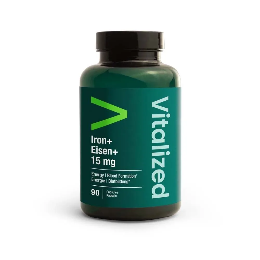 Vitalized Eisen+ 15 mg ? 90 vegane Kapseln mit Vitamin C, B2 & Kupfer