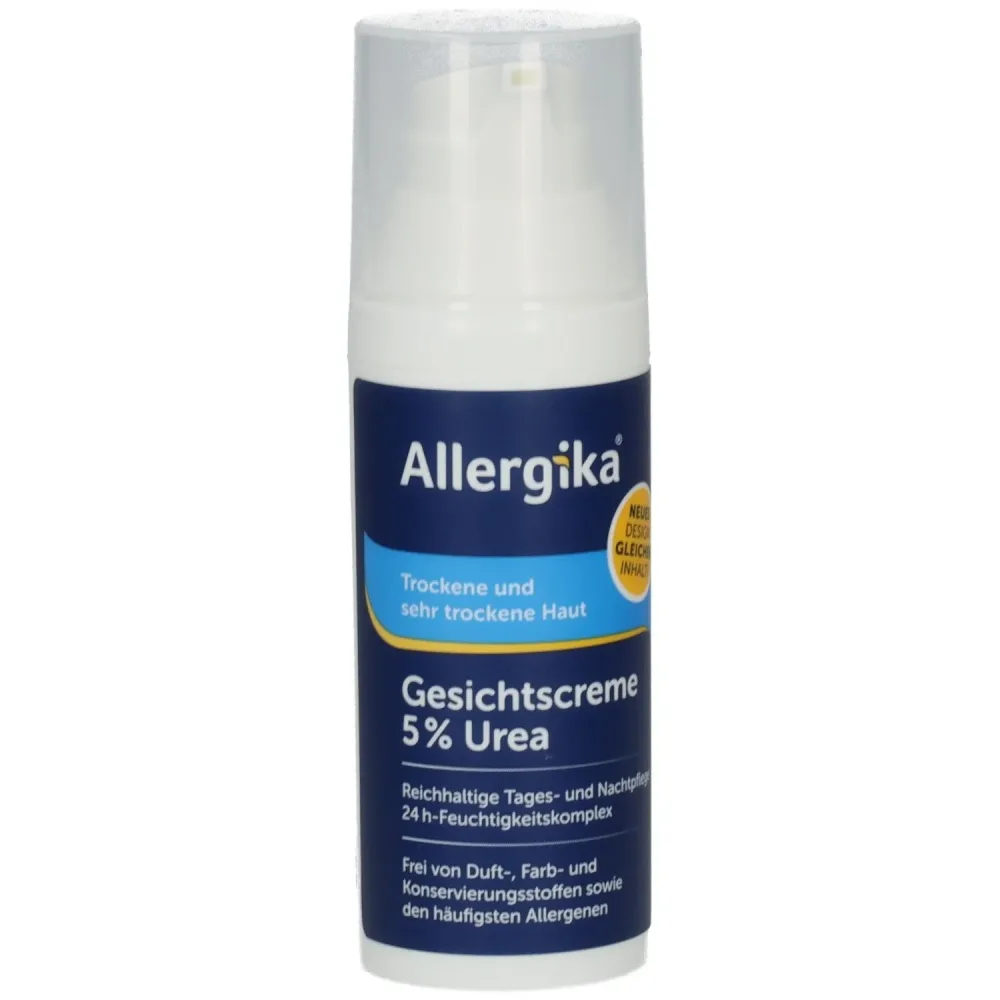 Allergika® Gesichtscreme Urea 5% - 24h-Feuchtigkeitspflege: Intensiv hydratisierende tägliche Pflege bei trockener, spannender und schuppiger Gesichtshaut für Tag und Nacht