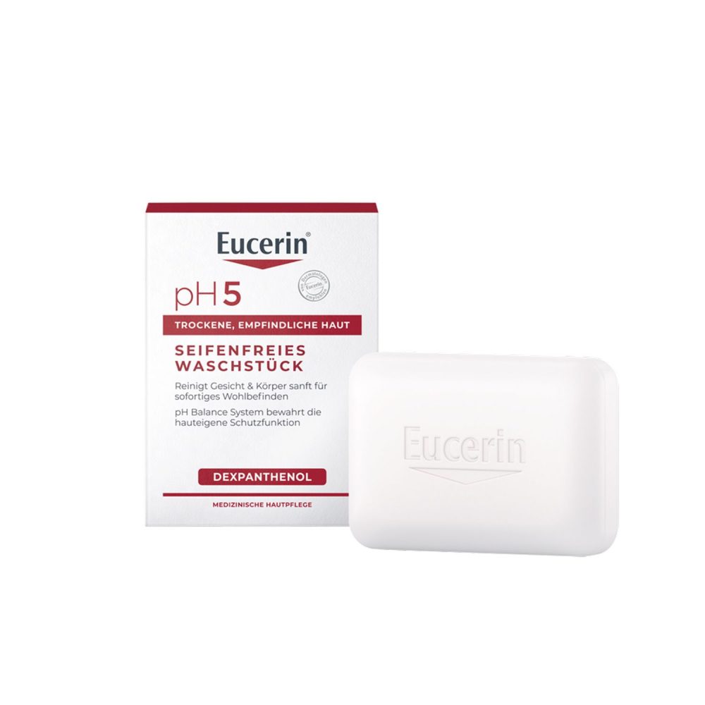Eucerin pH5 Seifenfreies Waschstück ? reinigt empfindliche und trockene Haut besonders sanft & bewahrt die Schutzfunktion der Haut