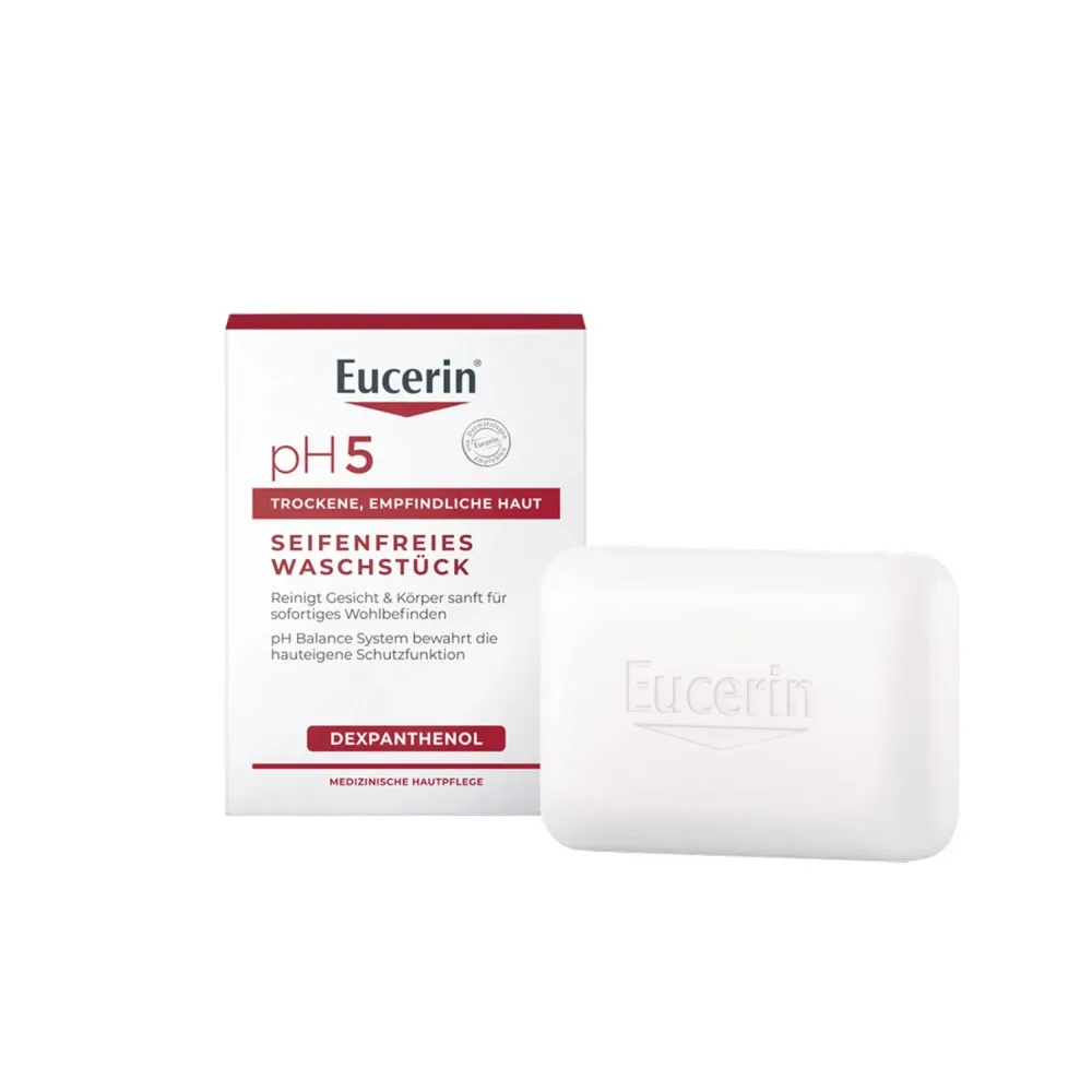 Eucerin pH5 Seifenfreies Waschstück ? reinigt empfindliche und trockene Haut besonders sanft & bewahrt die Schutzfunktion der Haut