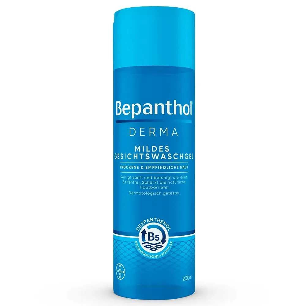Bepanthol® Derma Mildes Gesichtswaschgel, mildes Gesichtswaschgel für empfindliche und trockene Haut, dermatologisch getesteter Feuchtigkeitsspender mit Dexpanthenol