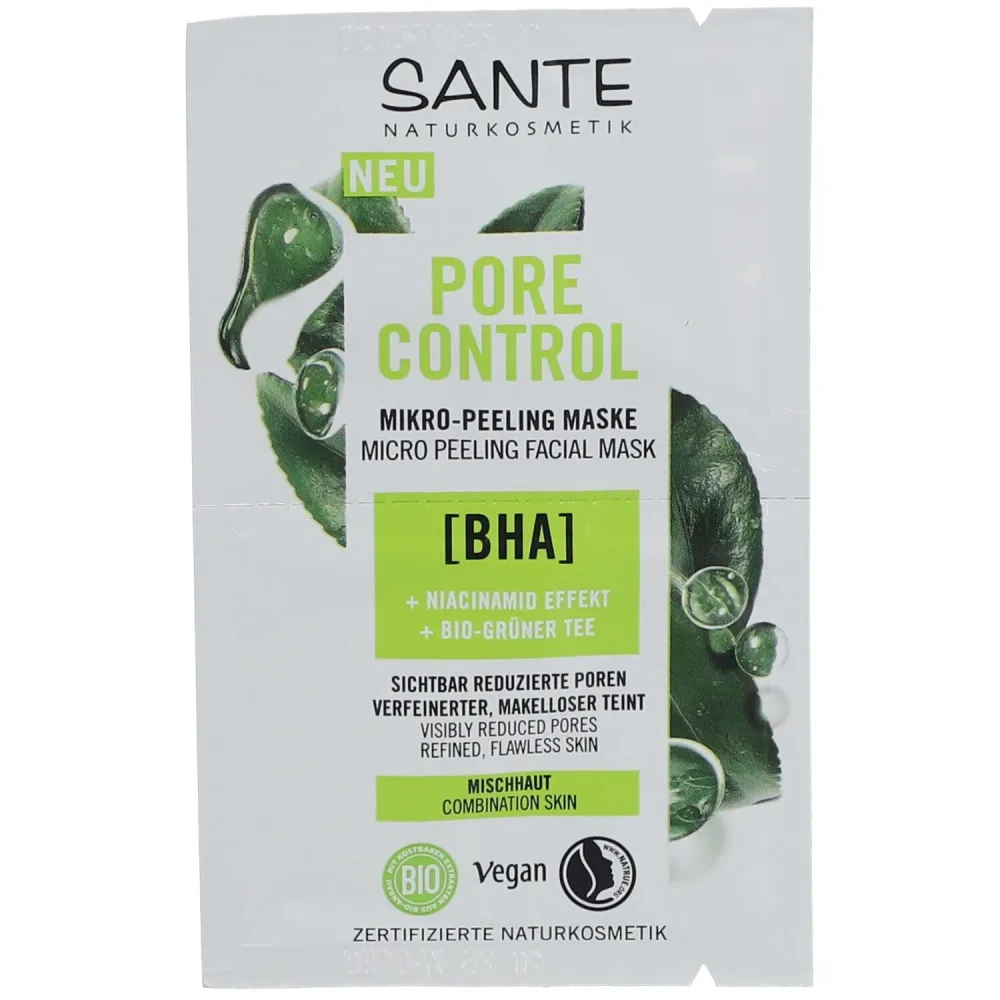 Sante Pore Control ? Mikro-Peeling Maske BHA, Niacinamid Komplex & Bio-Grüner Tee Gesichtsmaske 8 ml