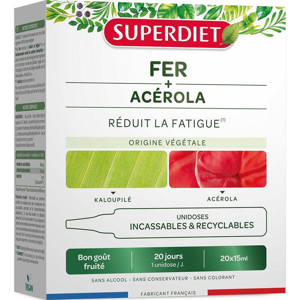 Superdiet Eisen + Acerola fruchtiger Geschmack Müdigkeit