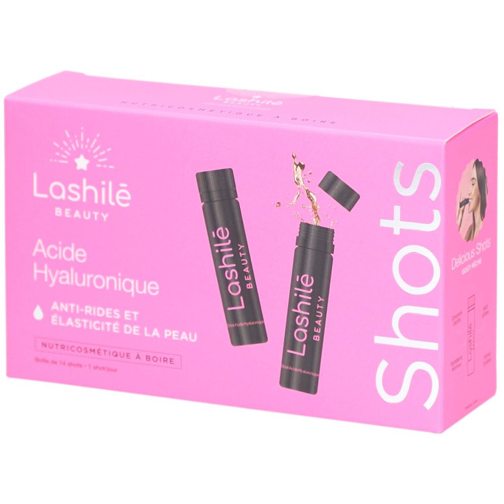 Lashilé Beauty - Shots Hyaluronsäure 150 mg - Anti-Falten und Elastizität der Haut - Nutricosmetic zum Trinken - 14-Tage-Programm - Hyaluronsäure, Zink