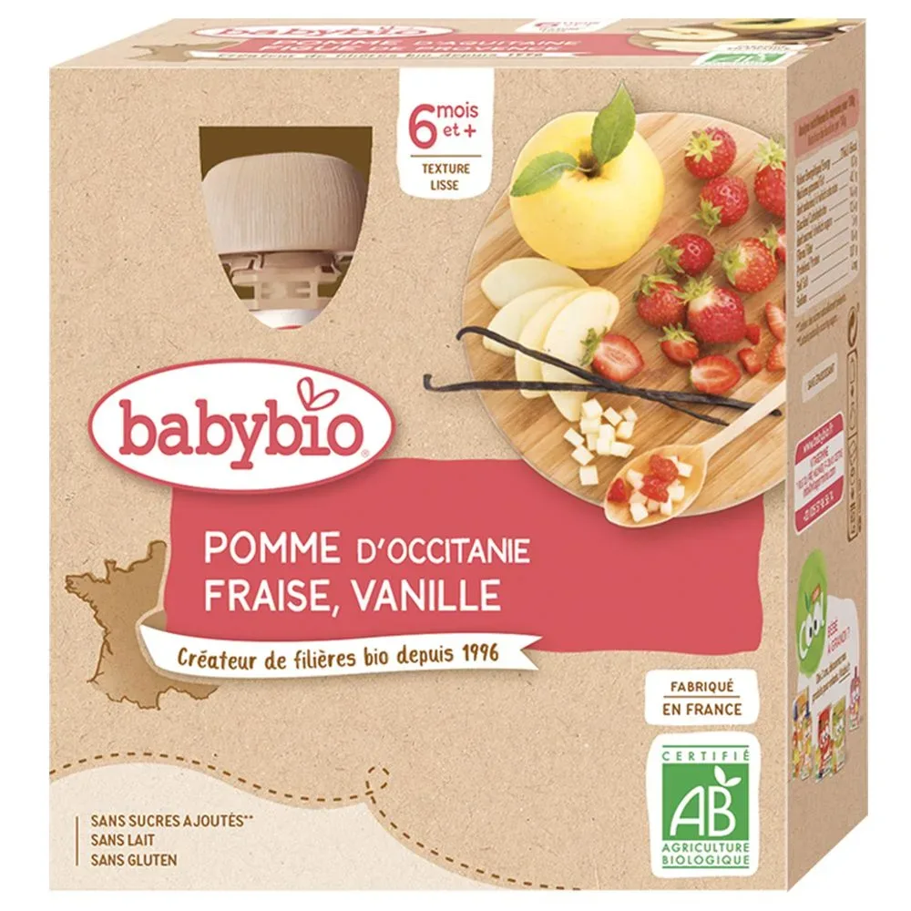 Babybio Trinkflaschen Apfel aus der Provence, Erdbeere, Vanille