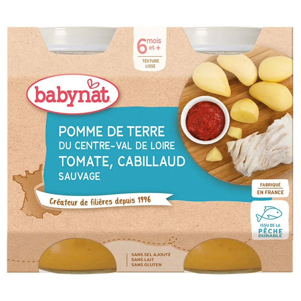 Babybio Pomme DE Terre DU Centre-Val DE Loire Tomate Cabillaud Sauvage dès 6 mois