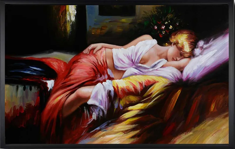 Schlafende Schönheit – handgemaltes Ölbild auf Leinwand, 80 x 50 cm