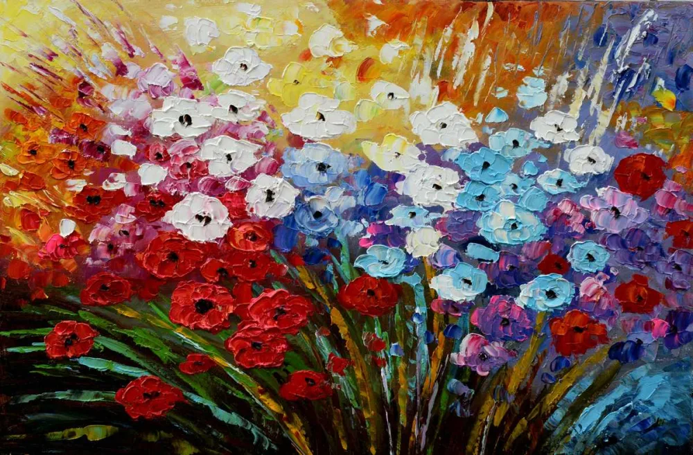 Bunte Frühlingsblumen – handgemaltes Ölbild auf Leinwand, 75 x 50 cm