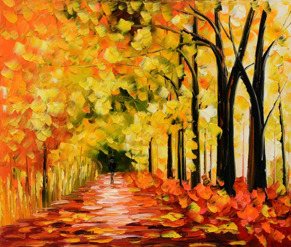Leuchtende Herbstallee – handgemaltes Ölbild auf Leinwand, 70 x 60 cm