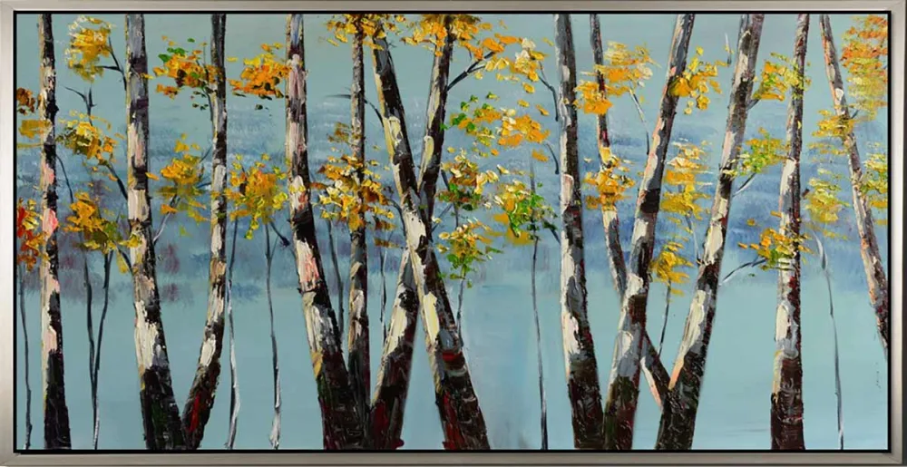 Birken im Frühling – handgemaltes Ölbild auf Leinwand, 100 x 50 cm