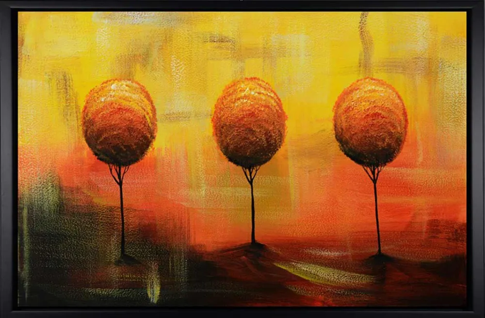 Drei Bäume im Abendrot – handgemaltes Ölbild auf Leinwand, 75 x 50 cm
