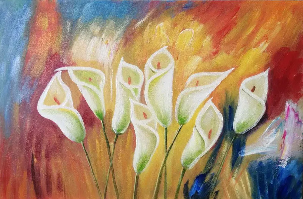 Weisse Calla-Lilien – handgemaltes Ölbild auf Leinwand, 75 x 50 cm